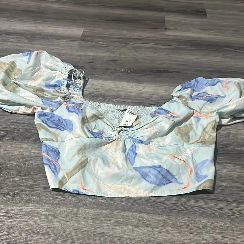 Floral Puff Sleeve Crop Top‎